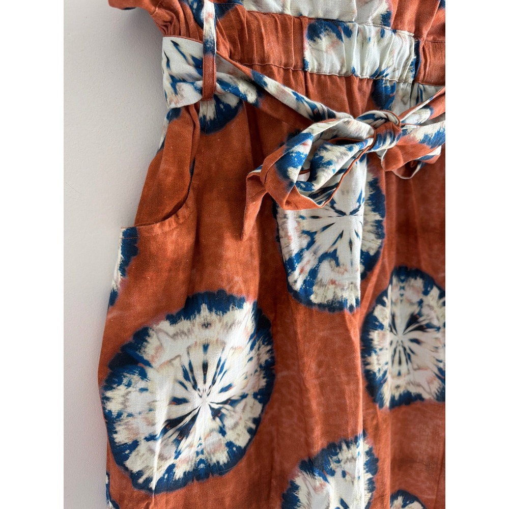 Porridge Clothing Rust Orange Tie Dye Paperbag Waist Linen Blend Midi Skirt M - Picture 5 of 10
